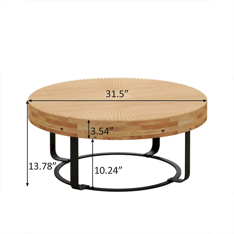 Table basse ronde moderne avec motif sculpté en bois et pieds en métal pour salon, salle de réception, bureau, Noir