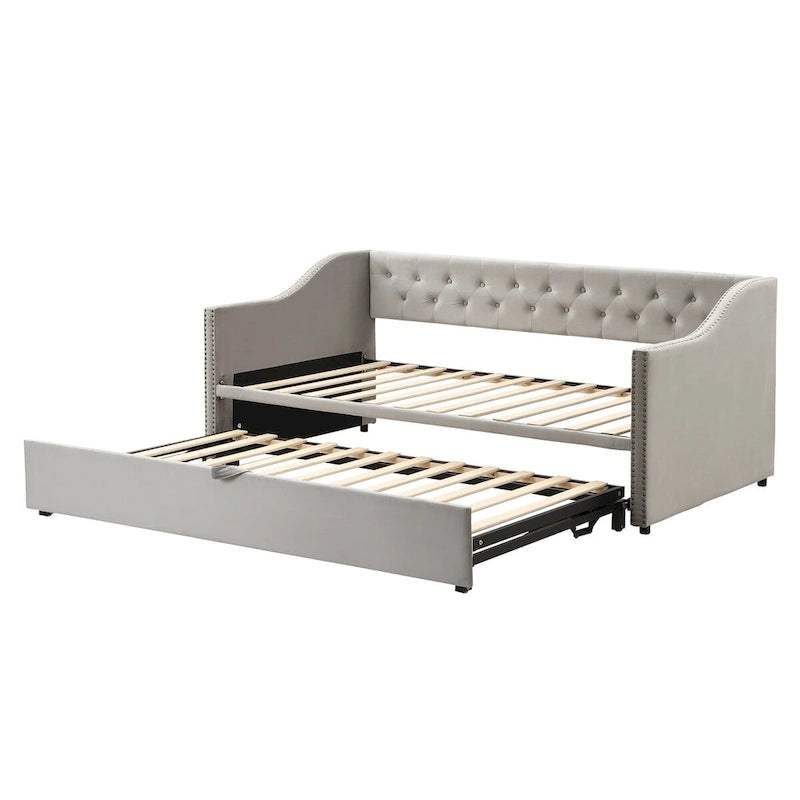 Lit de repos capitonné une place avec tiroir-lit gigogne escamotable
