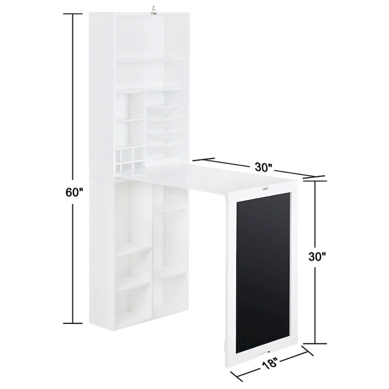 Table de bureau pliante avec meuble de rangement et étagères inférieures, Bureau d'ordinateur avec rangement, Blanc