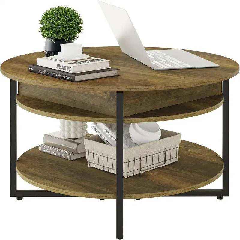 Table basse circulaire relevable en bois – 80D x 80L x 44H