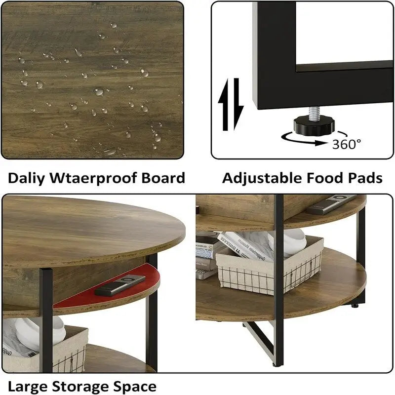 Table basse circulaire relevable en bois – 80D x 80L x 44H