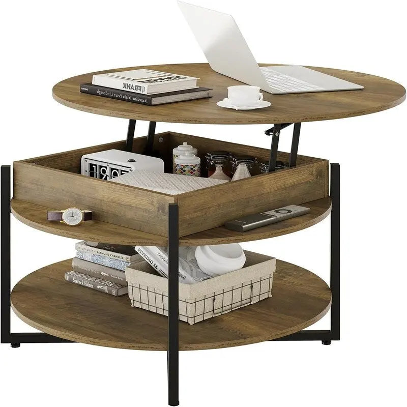 Table basse circulaire relevable en bois – 80D x 80L x 44H