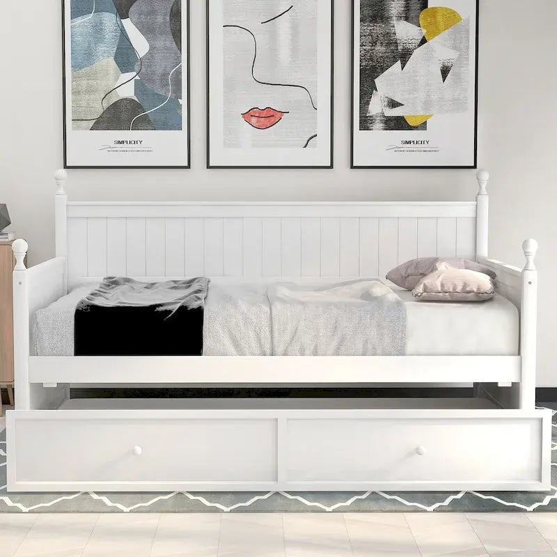 Lit de repos moderne double avec lit gigogne et rangement dissimulé White+Trundle