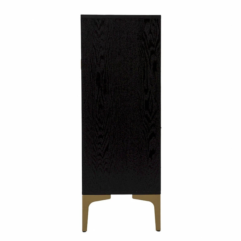 Meuble bar moderne rustique noir et or avec cannage en rotin synthétique