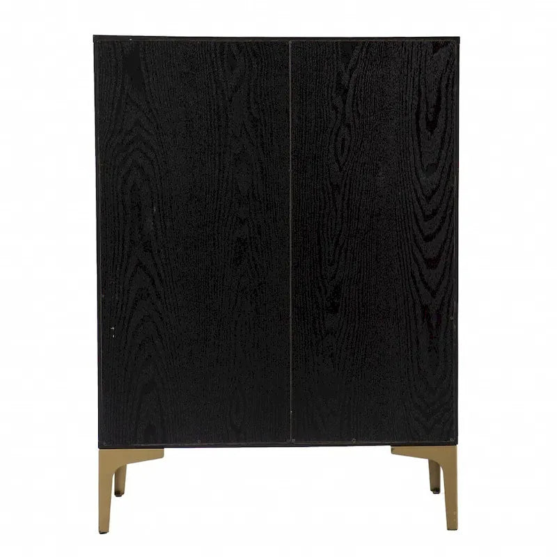 Meuble bar moderne rustique noir et or avec cannage en rotin synthétique