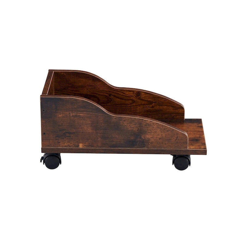 Bureau d'ordinateur en bois massif, table de bureau avec roulette pour PC, étagères de rangement et classeur, deux tiroirs, support pour unité centrale, une étagère.
