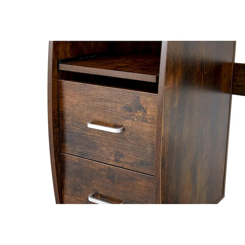 Bureau d'ordinateur en bois massif, table de bureau avec roulette pour PC, étagères de rangement et classeur, deux tiroirs, support pour unité centrale, une étagère.