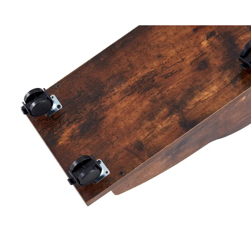 Bureau d'ordinateur en bois massif, table de bureau avec roulette pour PC, étagères de rangement et classeur, deux tiroirs, support pour unité centrale, une étagère.