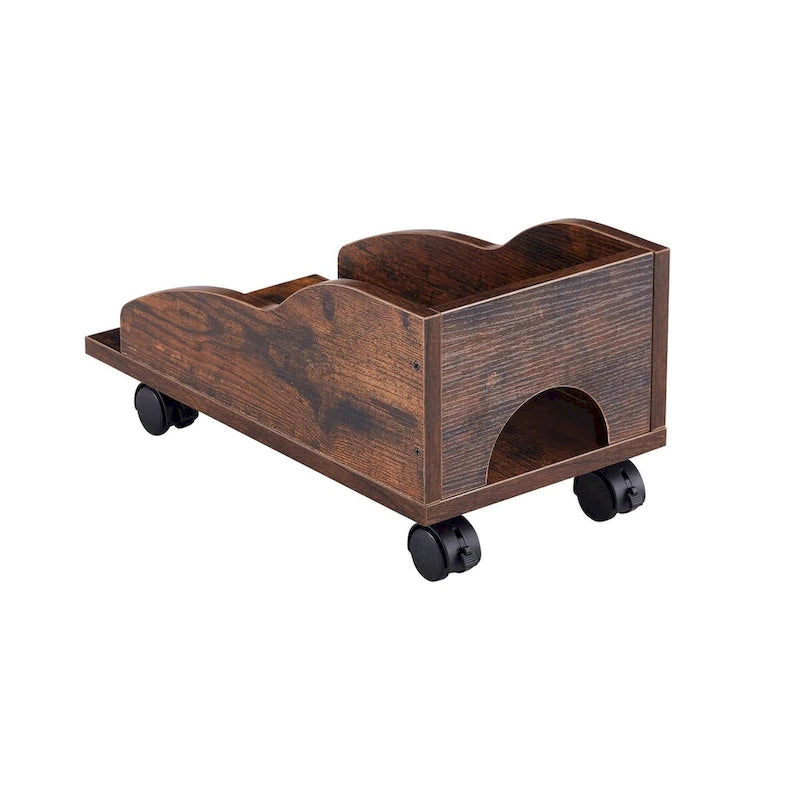 Bureau d'ordinateur en bois massif, table de bureau avec roulette pour PC, étagères de rangement et classeur, deux tiroirs, support pour unité centrale, une étagère.