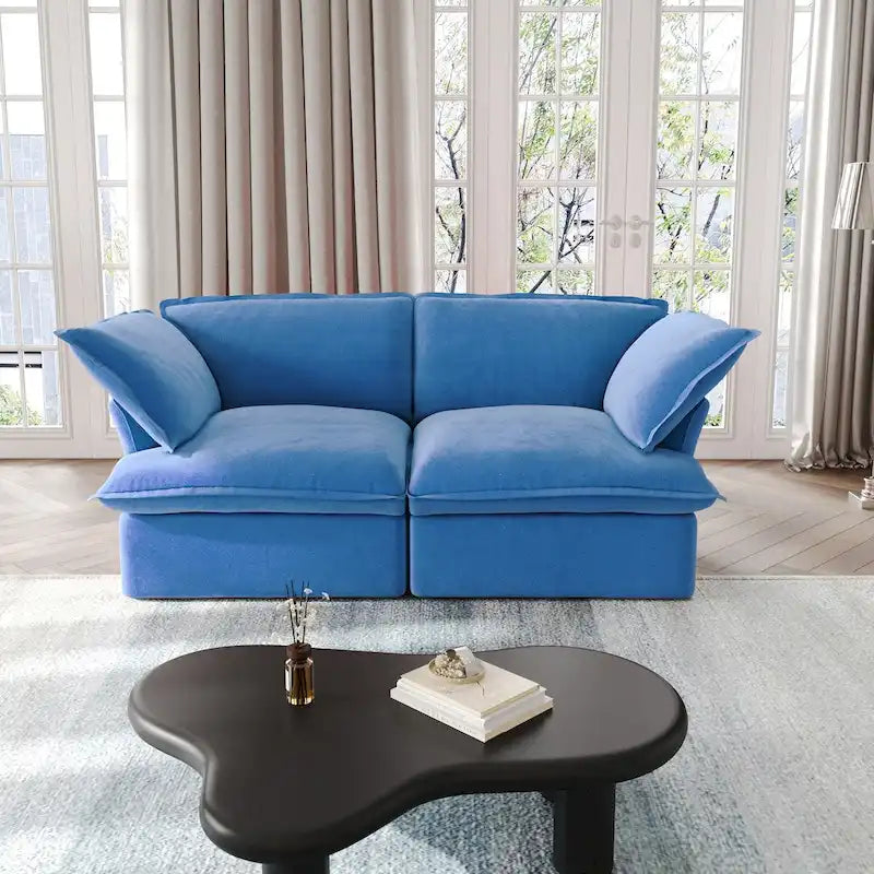 Canapés modulaires sectionnels, causeuse en velours de 82,66 po avec ottoman