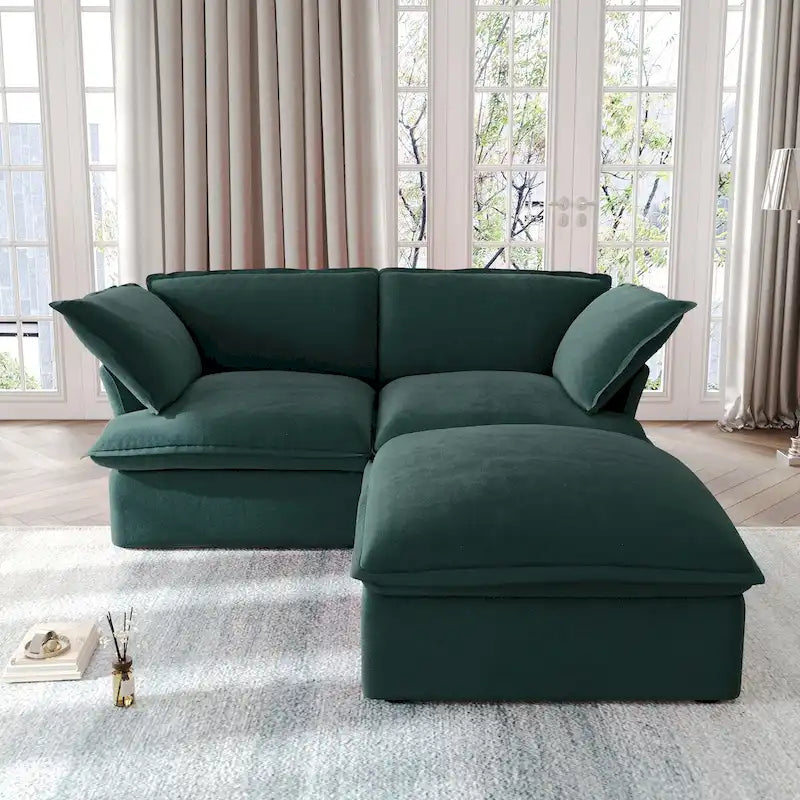 Canapés modulaires sectionnels, causeuse en velours de 82,66 po avec ottoman