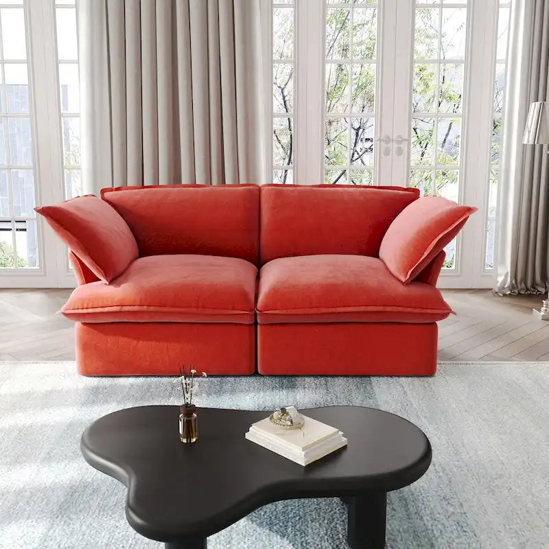 Canapés modulaires sectionnels, causeuse en velours de 82,66 po avec ottoman
