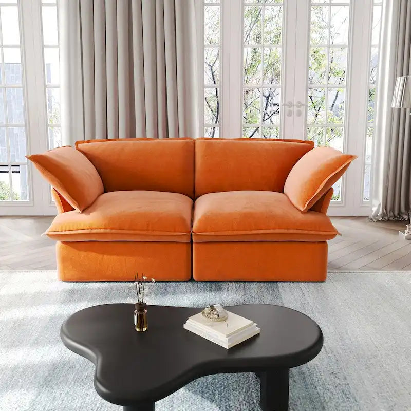 Canapés modulaires sectionnels, causeuse en velours de 82,66 po avec ottoman