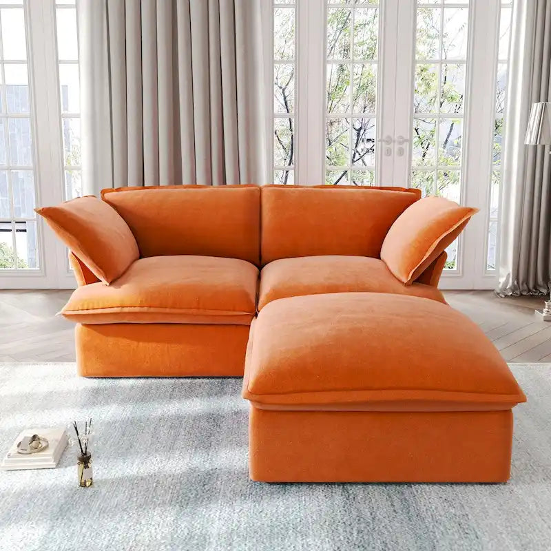 Canapés modulaires sectionnels, causeuse en velours de 82,66 po avec ottoman