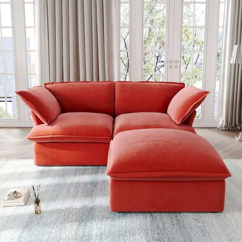 Canapés modulaires sectionnels, causeuse en velours de 82,66 po avec ottoman