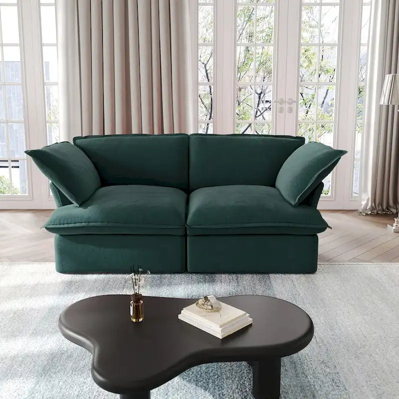 Canapés modulaires sectionnels, causeuse en velours de 82,66 po avec ottoman