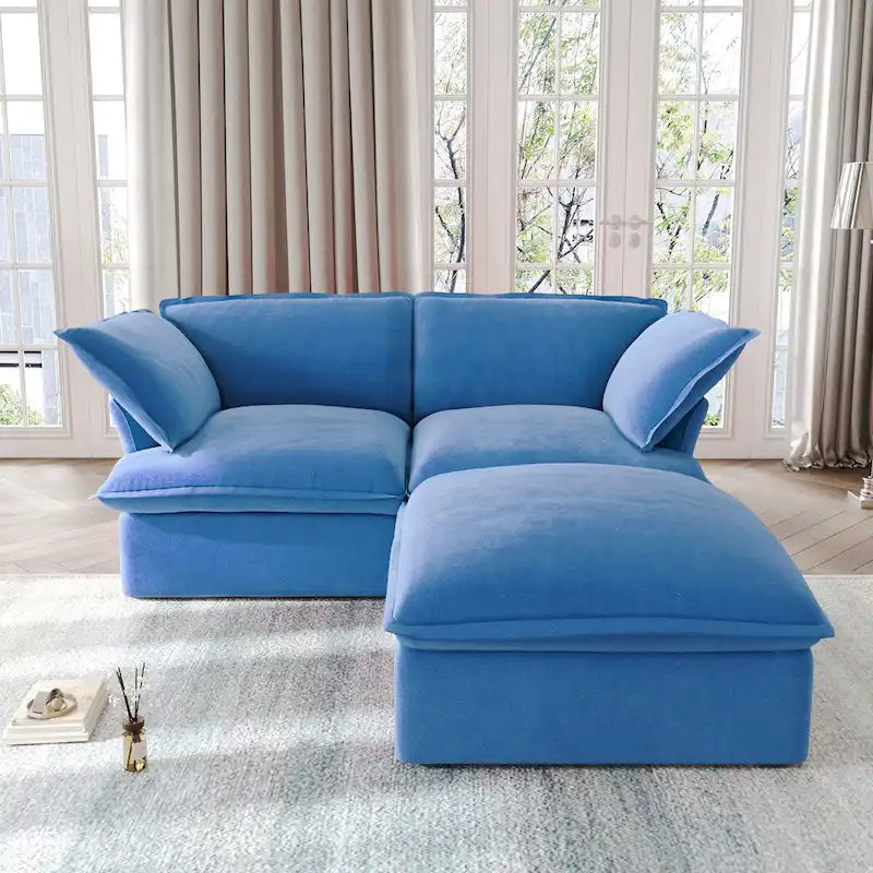 Canapés modulaires sectionnels, causeuse en velours de 82,66 po avec ottoman