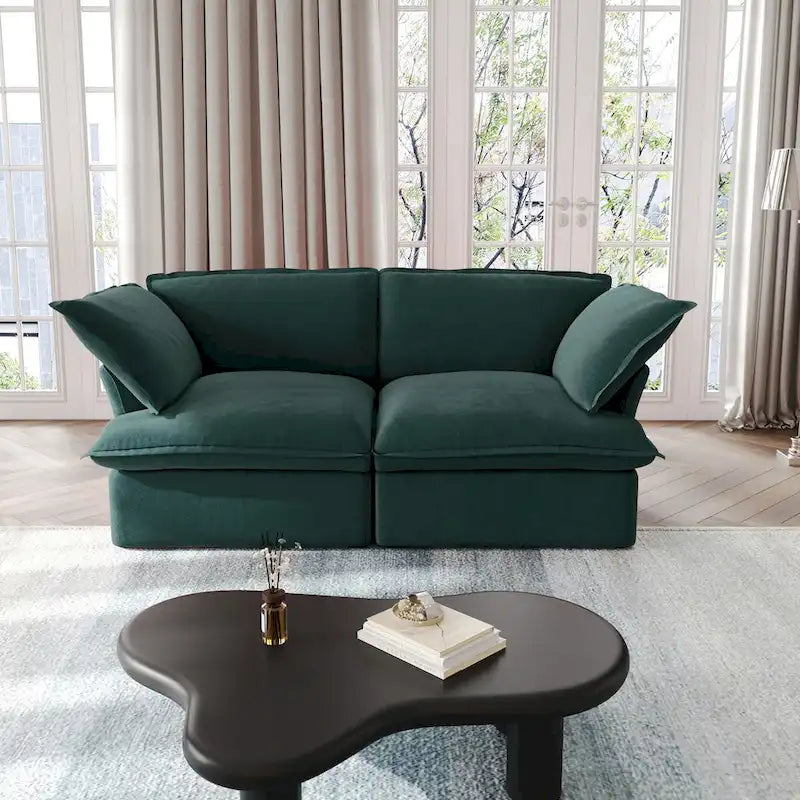 Canapés modulaires sectionnels, causeuse en velours de 82,66 po avec ottoman