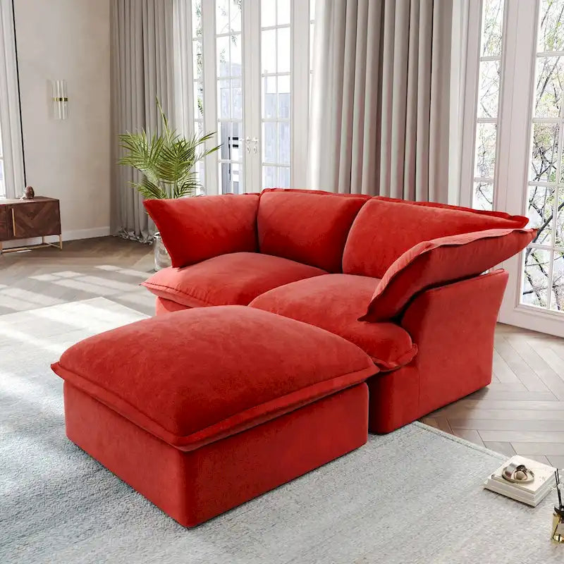 Canapés modulaires sectionnels, causeuse en velours de 82,66 po avec ottoman