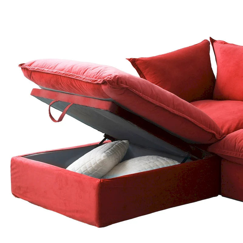 Canapés modulaires sectionnels, causeuse en velours de 82,66 po avec ottoman