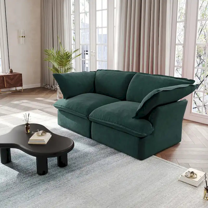 Canapés modulaires sectionnels, causeuse en velours de 82,66 po avec ottoman
