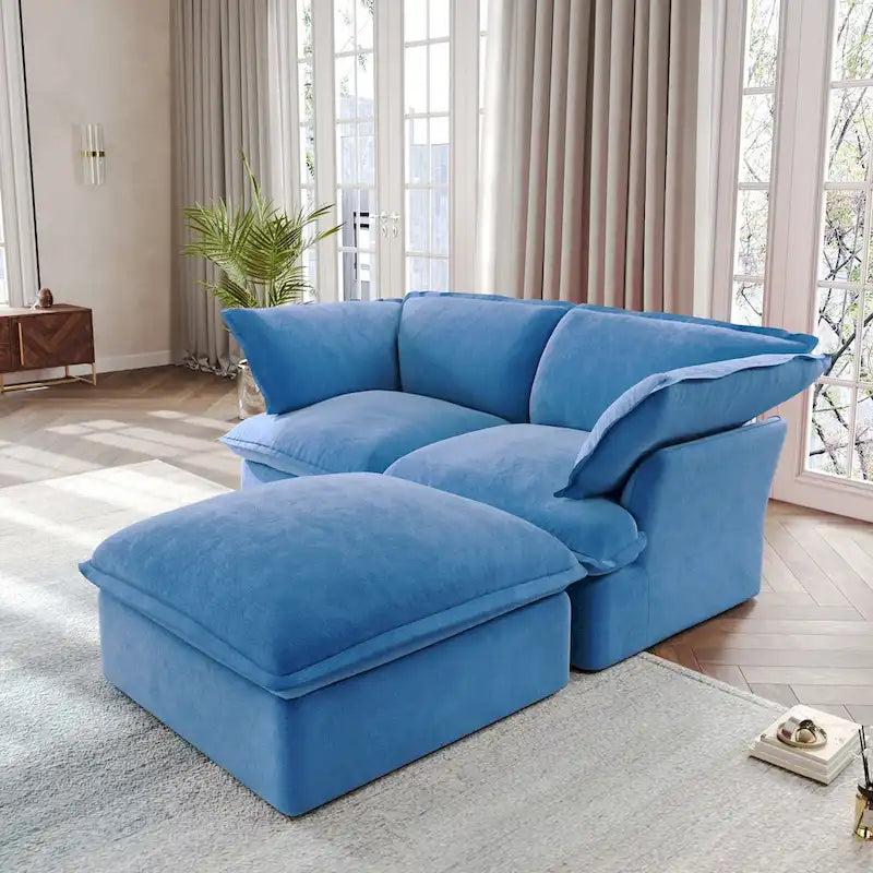 Canapés modulaires sectionnels, causeuse en velours de 82,66 po avec ottoman