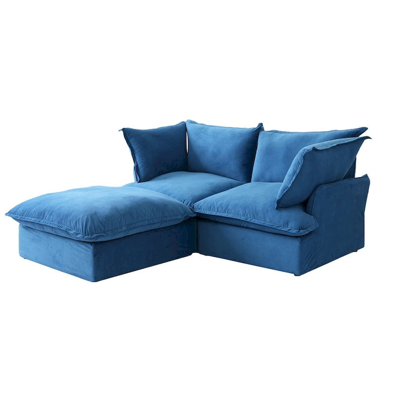 Canapés modulaires sectionnels, causeuse en velours de 82,66 po avec ottoman