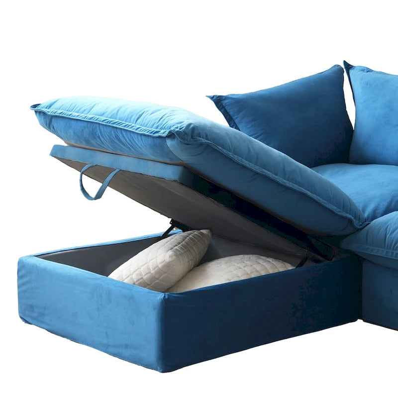 Canapés modulaires sectionnels, causeuse en velours de 82,66 po avec ottoman