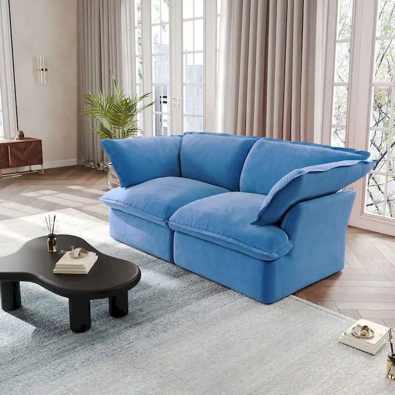 Canapés modulaires sectionnels, causeuse en velours de 82,66 po avec ottoman