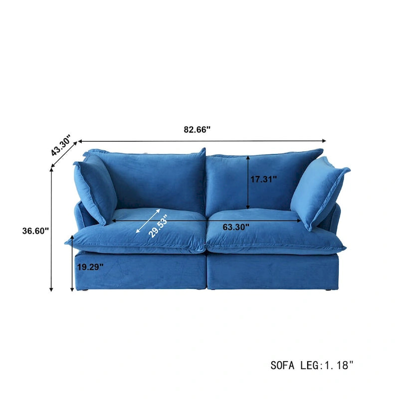 Canapés modulaires sectionnels, causeuse en velours de 82,66 po avec ottoman