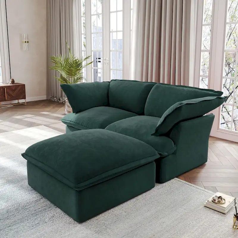 Canapés modulaires sectionnels, causeuse en velours de 82,66 po avec ottoman