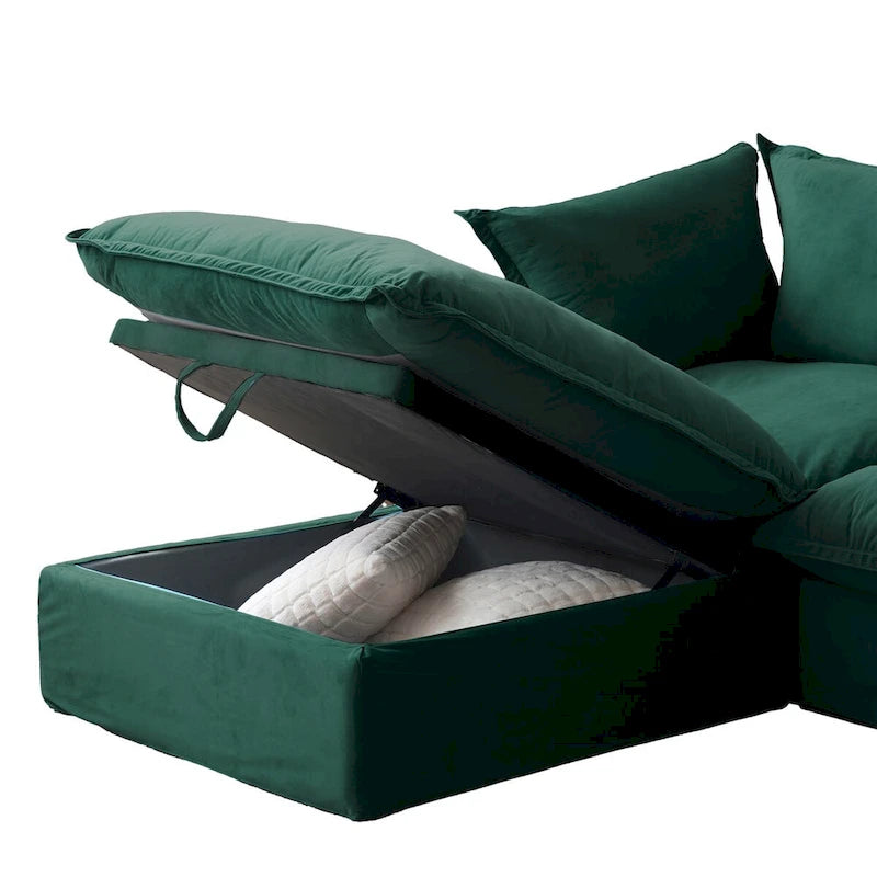 Canapés modulaires sectionnels, causeuse en velours de 82,66 po avec ottoman