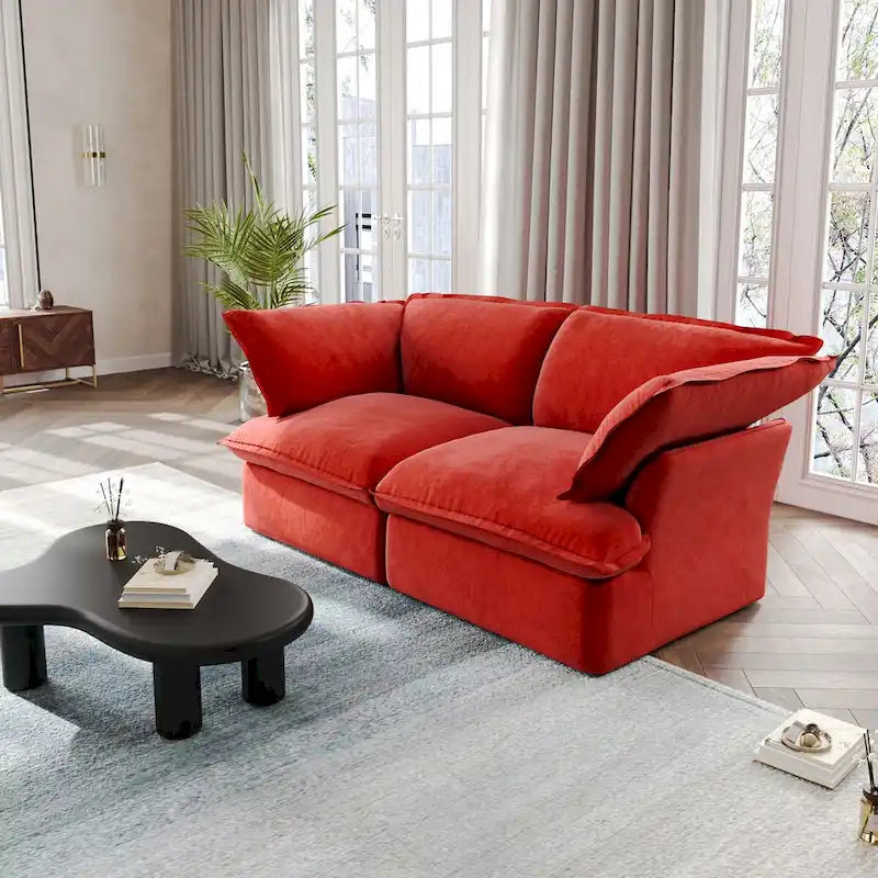 Canapés modulaires sectionnels, causeuse en velours de 82,66 po avec ottoman